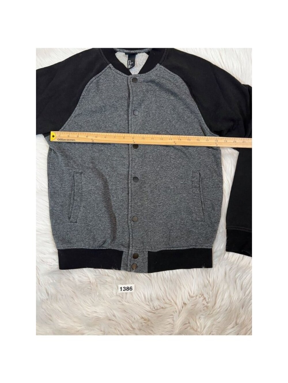 H&M Mens Varsity Jacket Black Sweatshirt Sm Gray Color Block Snap Pockets Collar - Picture 4 of 6